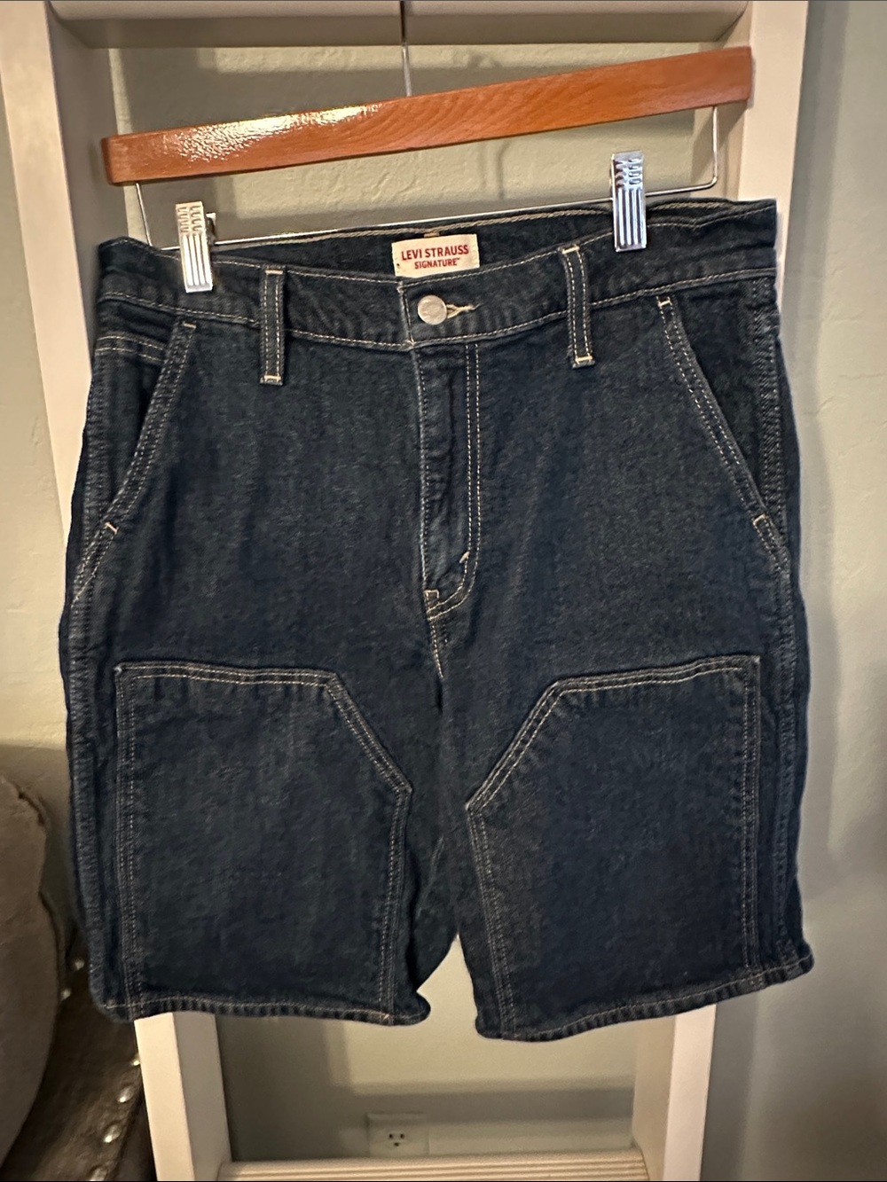 Dark Indigo Denim Shorts with Back Patch Pockets